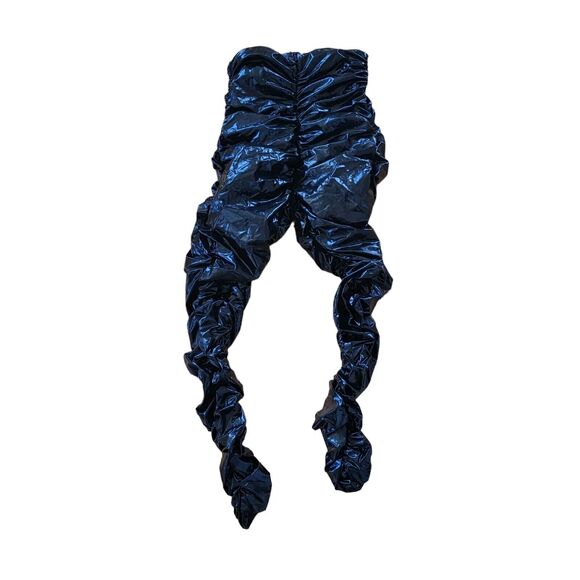 Polyester ruched fitted skinny pants with front zip, size large - Picture 2 of 6